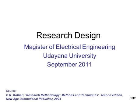 Magister of Electrical Engineering Udayana University September 2011