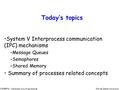 Florida State UniversityCOP5570 – Advanced Unix Programming Today’s topics System V Interprocess communication (IPC) mechanisms –Message Queues –Semaphores.