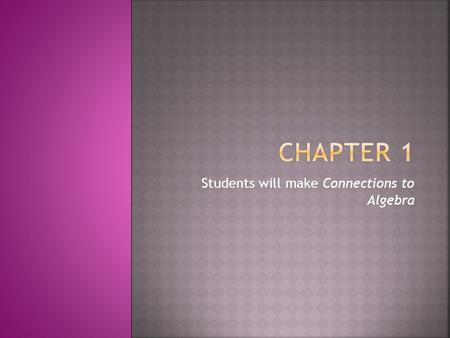 Students will make Connections to Algebra  Variable:  A letter used to represent a range of numbers.