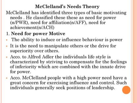 McClelland’s Needs Theory